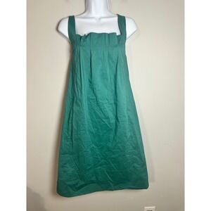 BCBGMAXAZRIA Teal Green Cotton Poplin Tie Back Ruffle Babydoll Mini Dress M